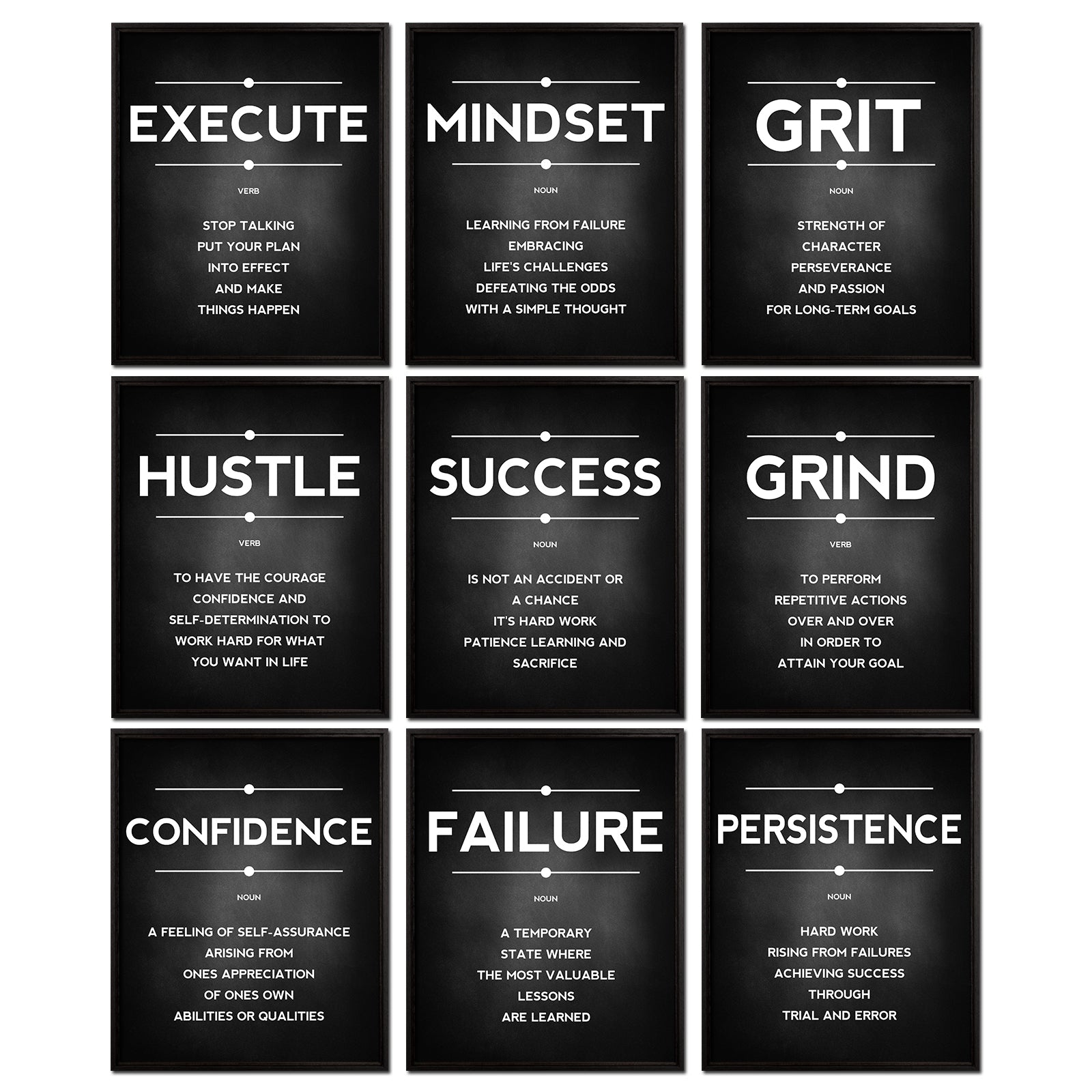 9-Piece Inspirational Quote Posters Set - Unframed 8x10 Inch Wall Art for Home, Office