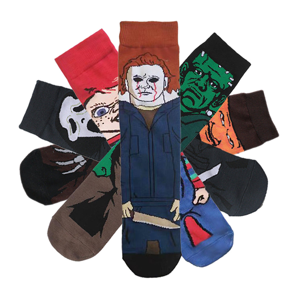 Spooky Horror Character Socks Gift Set (5 Pairs), Cotton Novelty Socks for Halloween