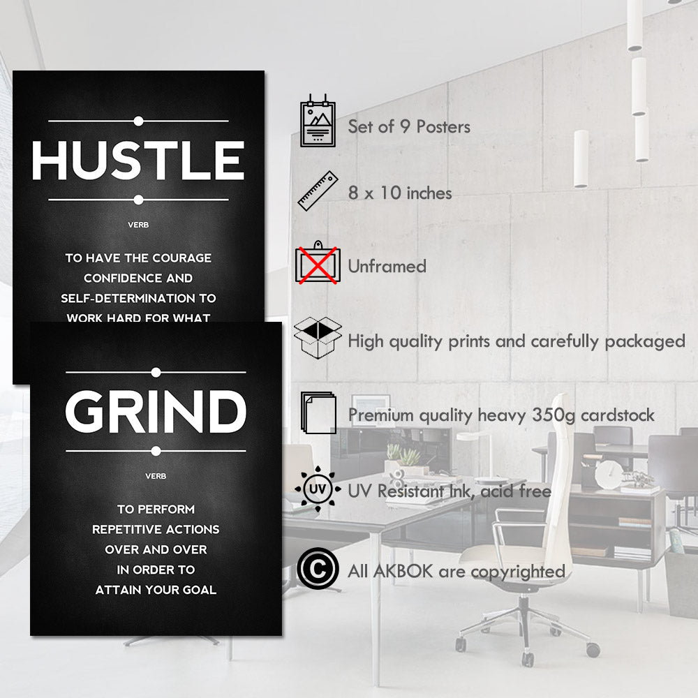 9-Piece Inspirational Quote Posters Set - Unframed 8x10 Inch Wall Art for Home, Office