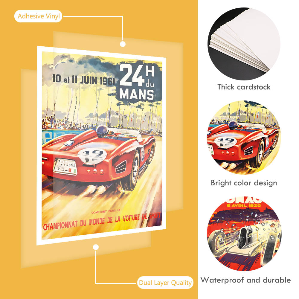 9-Piece Vintage Grand Prix Racing Poster Set - Unframed 8x10 Inch Motor Sport Art for Wall Decor