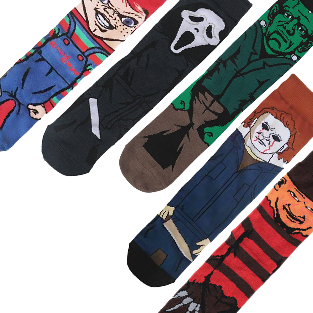 Spooky Horror Character Socks Gift Set (5 Pairs), Cotton Novelty Socks for Halloween