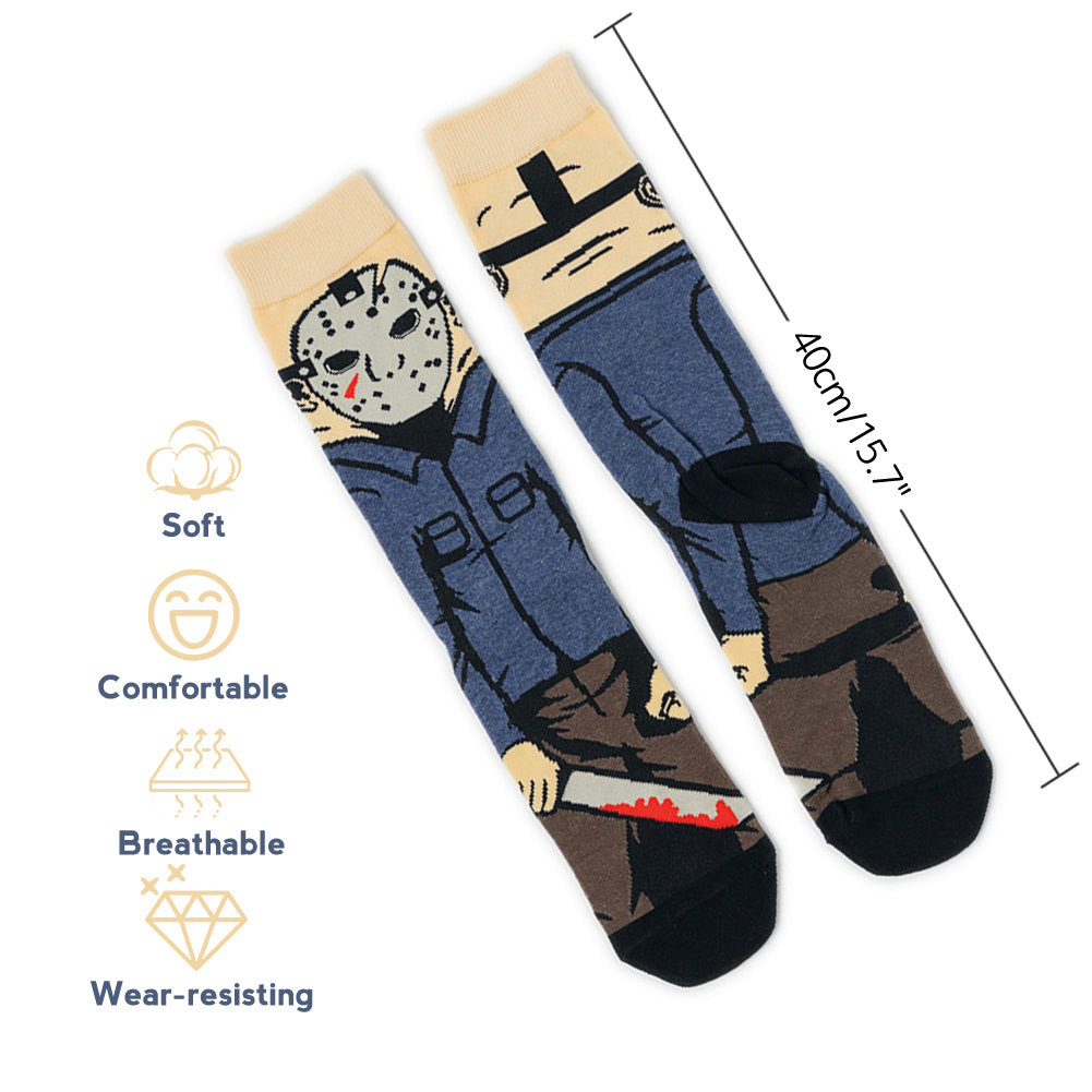 Spooky Horror Character Socks Gift Set (5 Pairs), Cotton Novelty Socks for Halloween