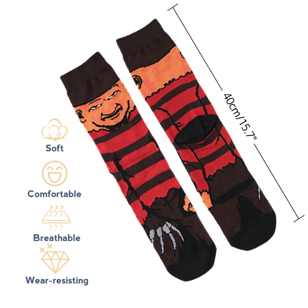 Spooky Horror Character Socks Gift Set (5 Pairs), Cotton Novelty Socks for Halloween